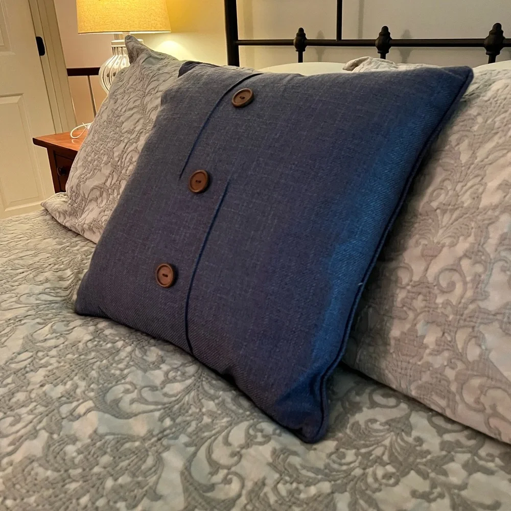 Denim Throw pillow with large buttons